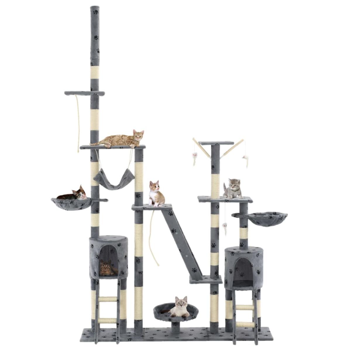 Rascador para gatos con poste de sisal 230-250 cm huellas gris