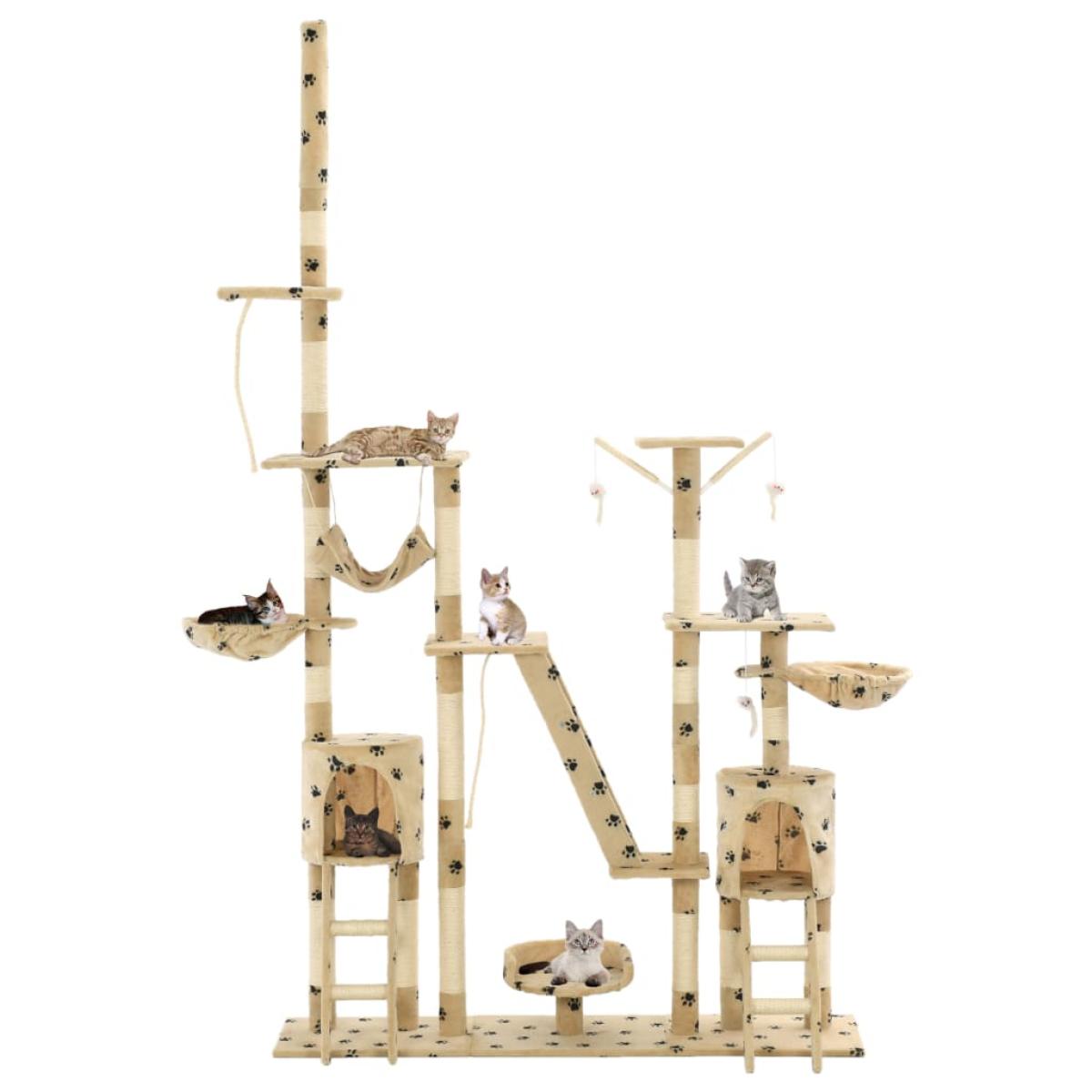 Rascador para gatos con poste de sisal 230-250 cm huellas beige