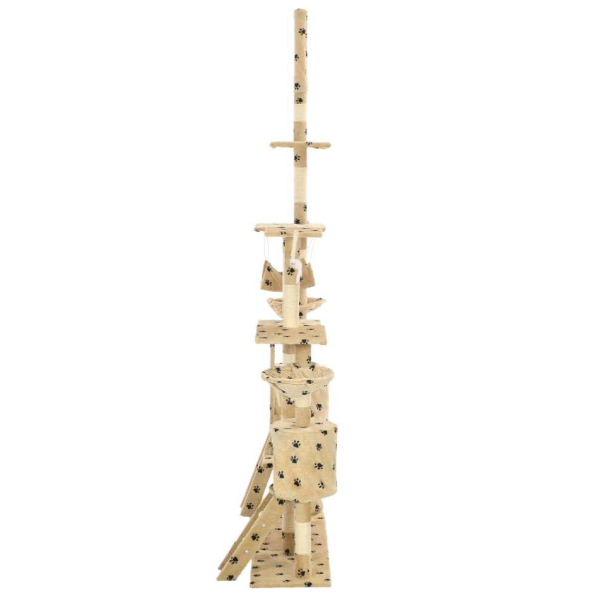 Rascador para gatos con poste de sisal 230-250 cm huellas beige