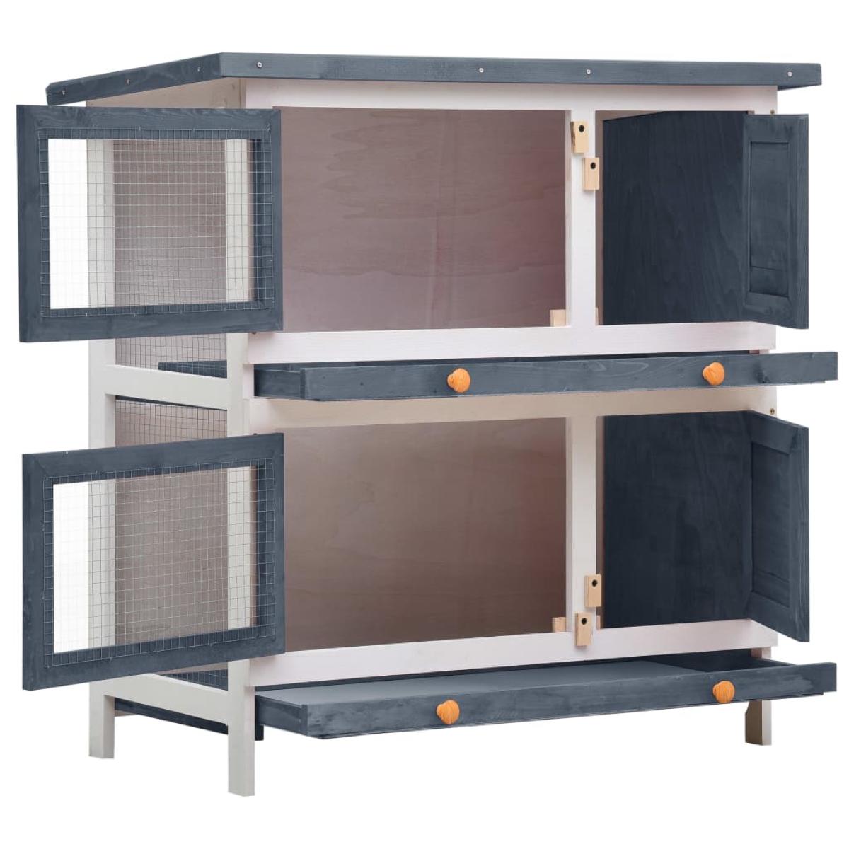 Jaula conejera con 4 puertas madera gris