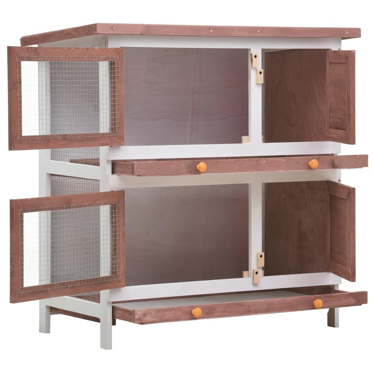 Jaula conejera con 4 puertas madera marrón