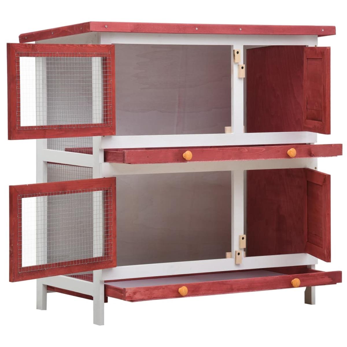 Jaula conejera con 4 puertas madera rojo