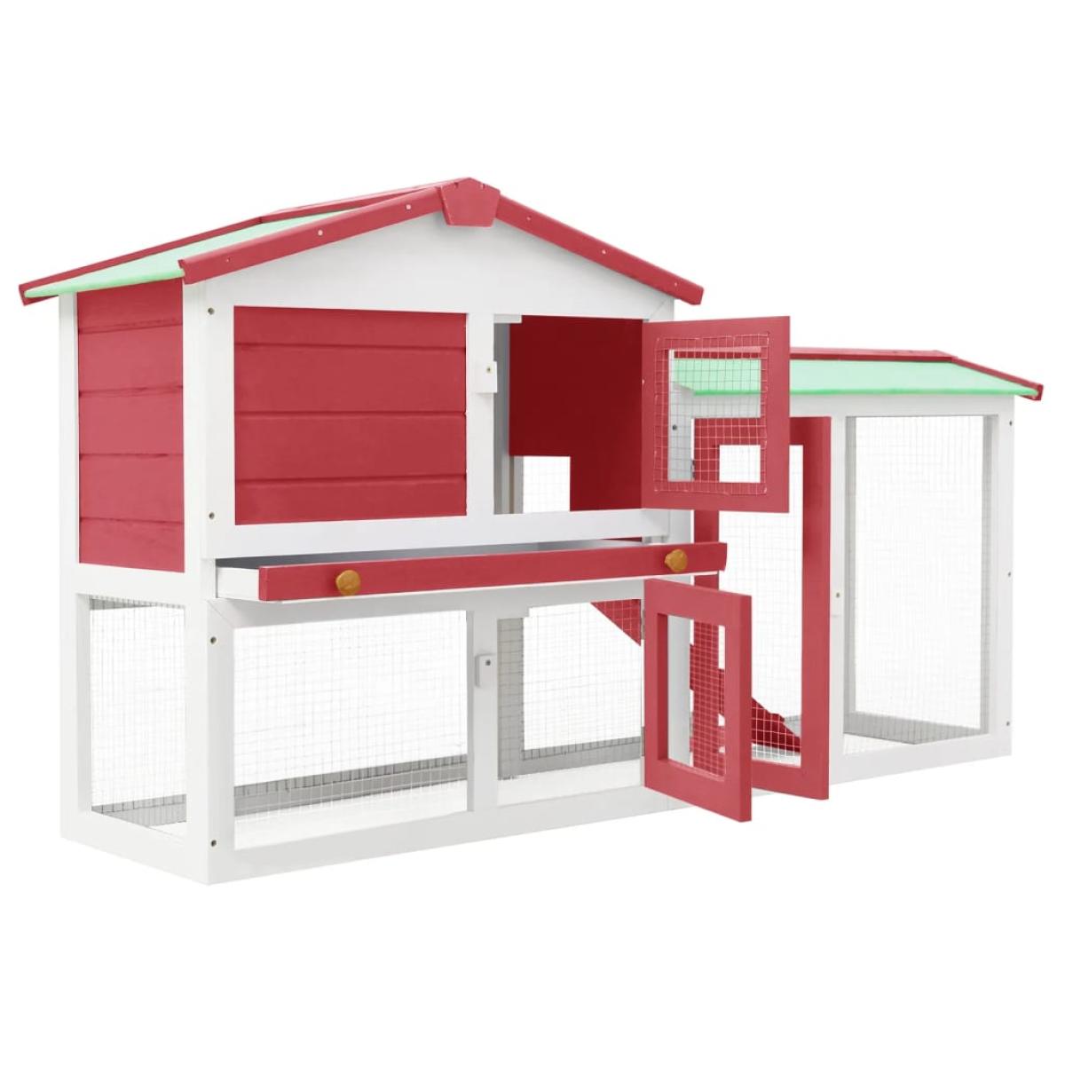 Jaula de animales grande madera rojo y blanco 145x45x85 cm