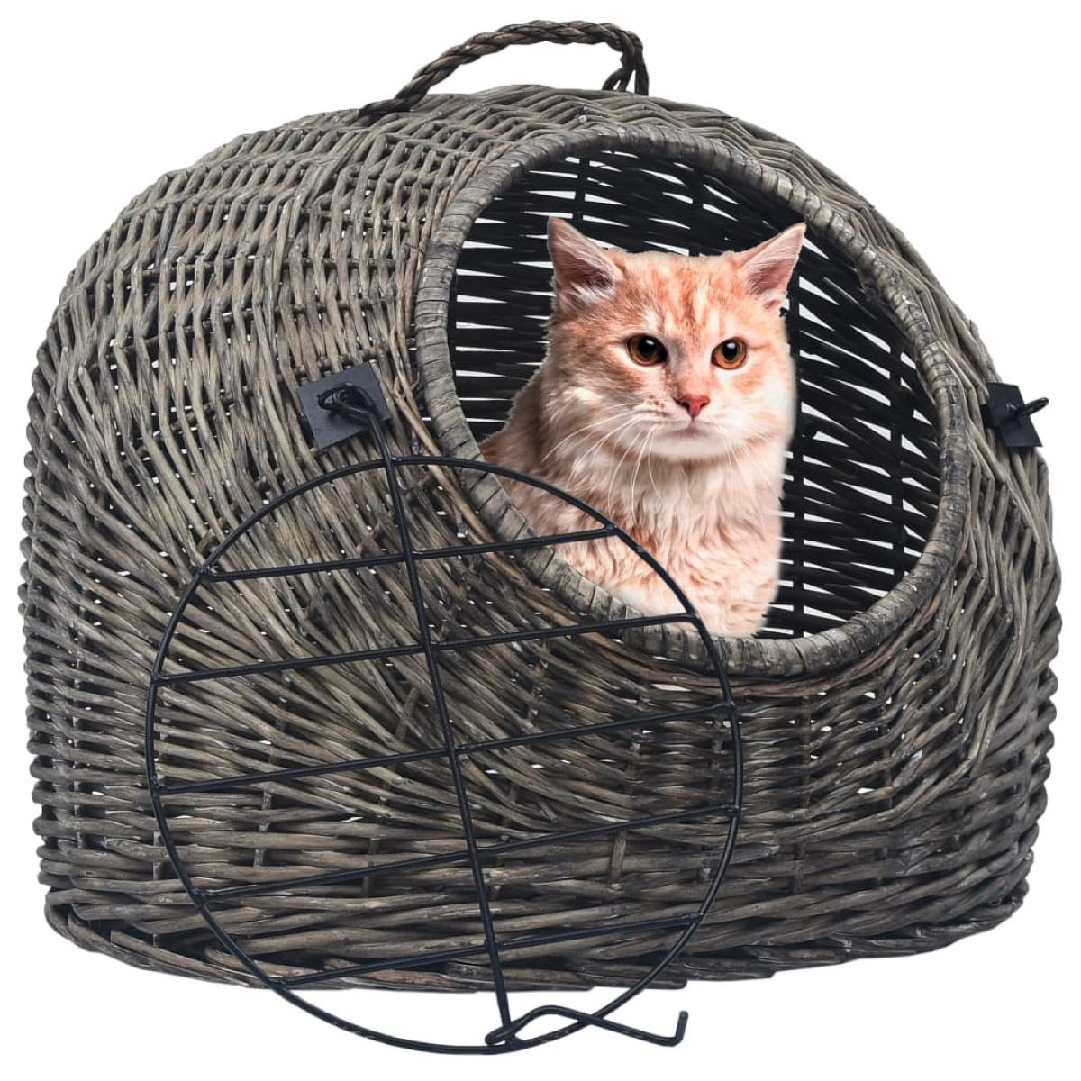 Transportín para gatos sauce natural gris 45x35x35 cm