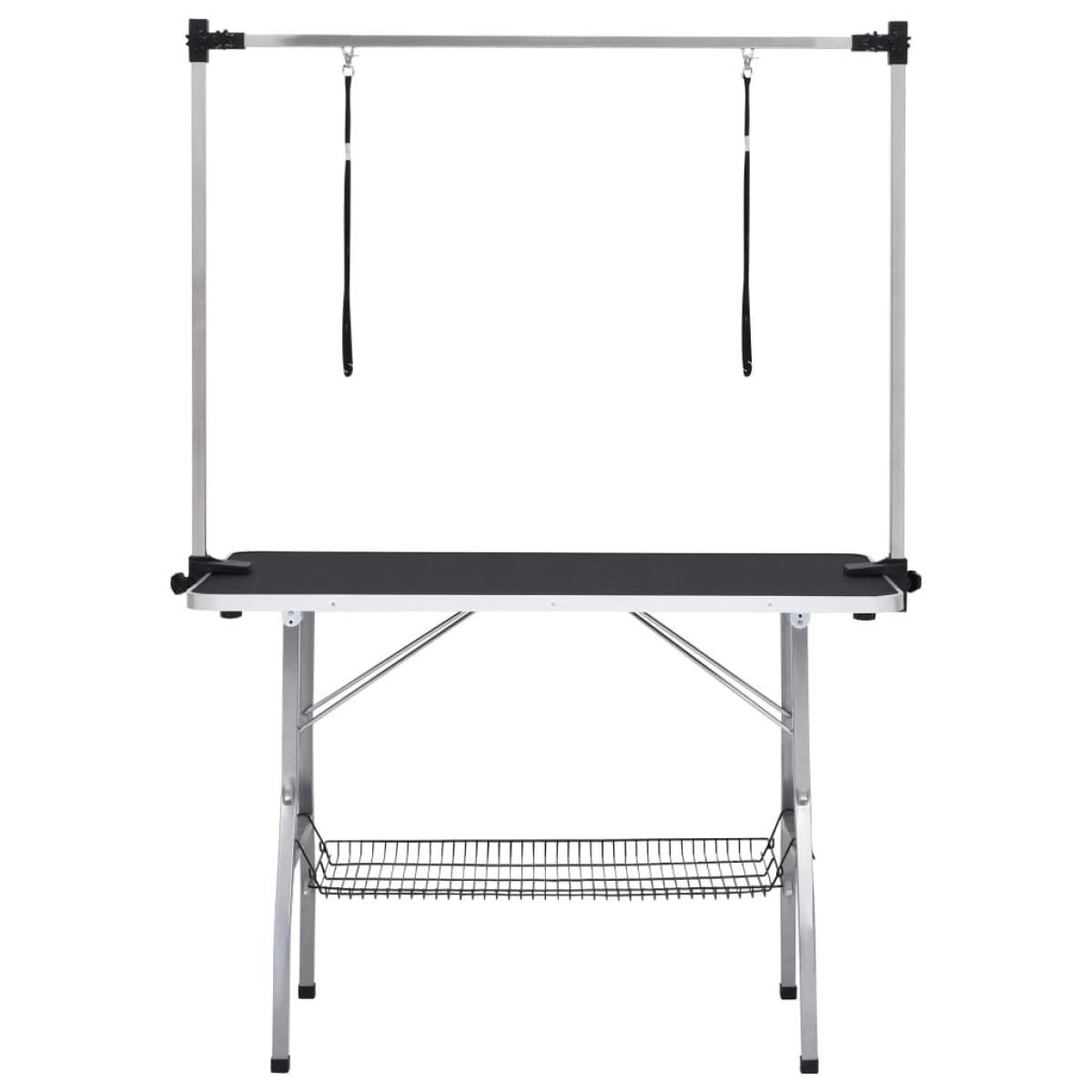 Mesa de aseo ajustable para perros con 2 lazos y cesta
