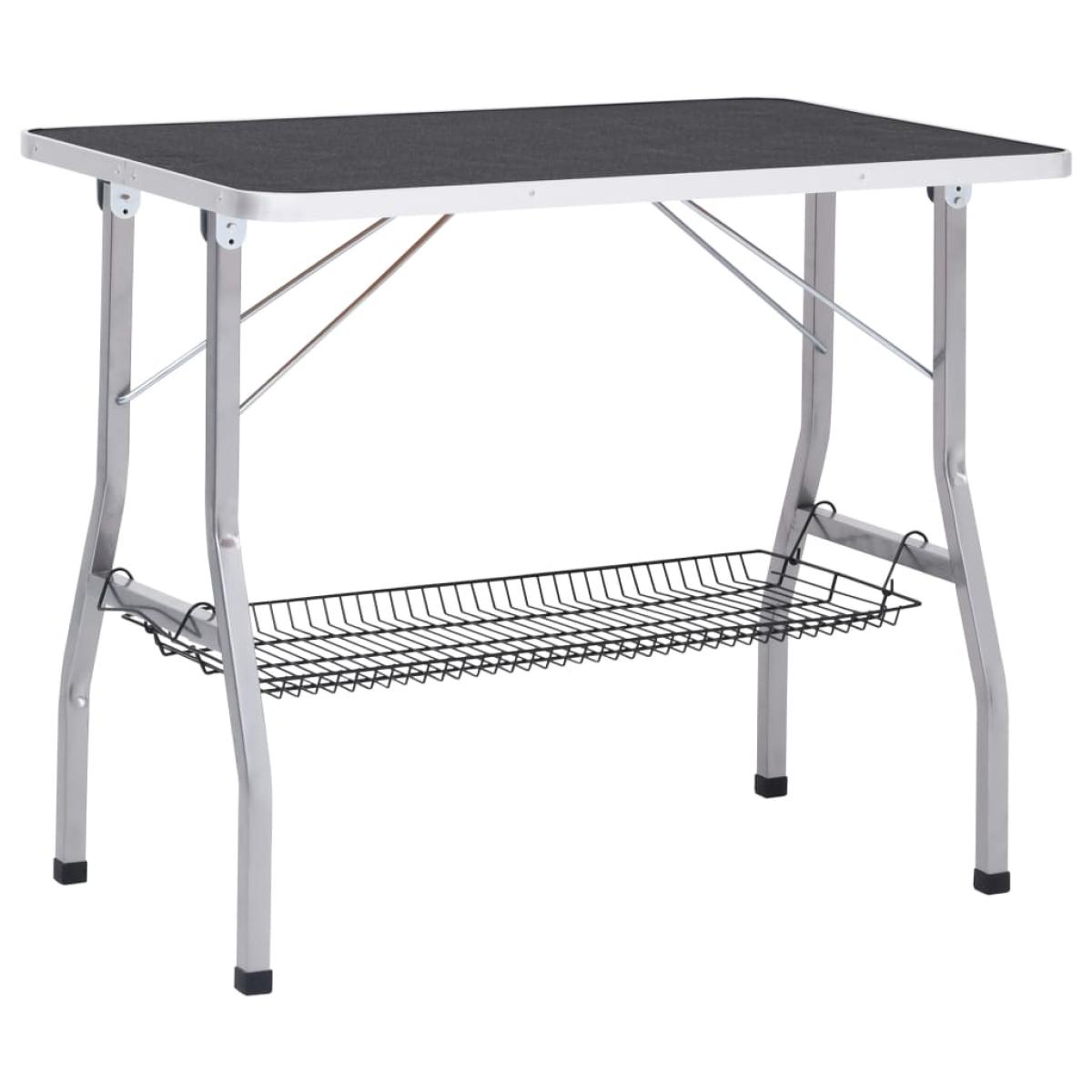 Mesa de aseo ajustable para perros con 2 lazos y cesta