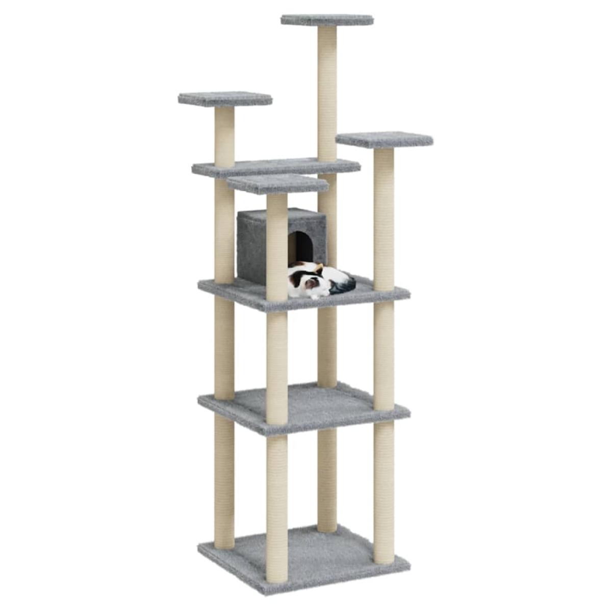 Rascador para gatos con postes de sisal gris claro 171 cm