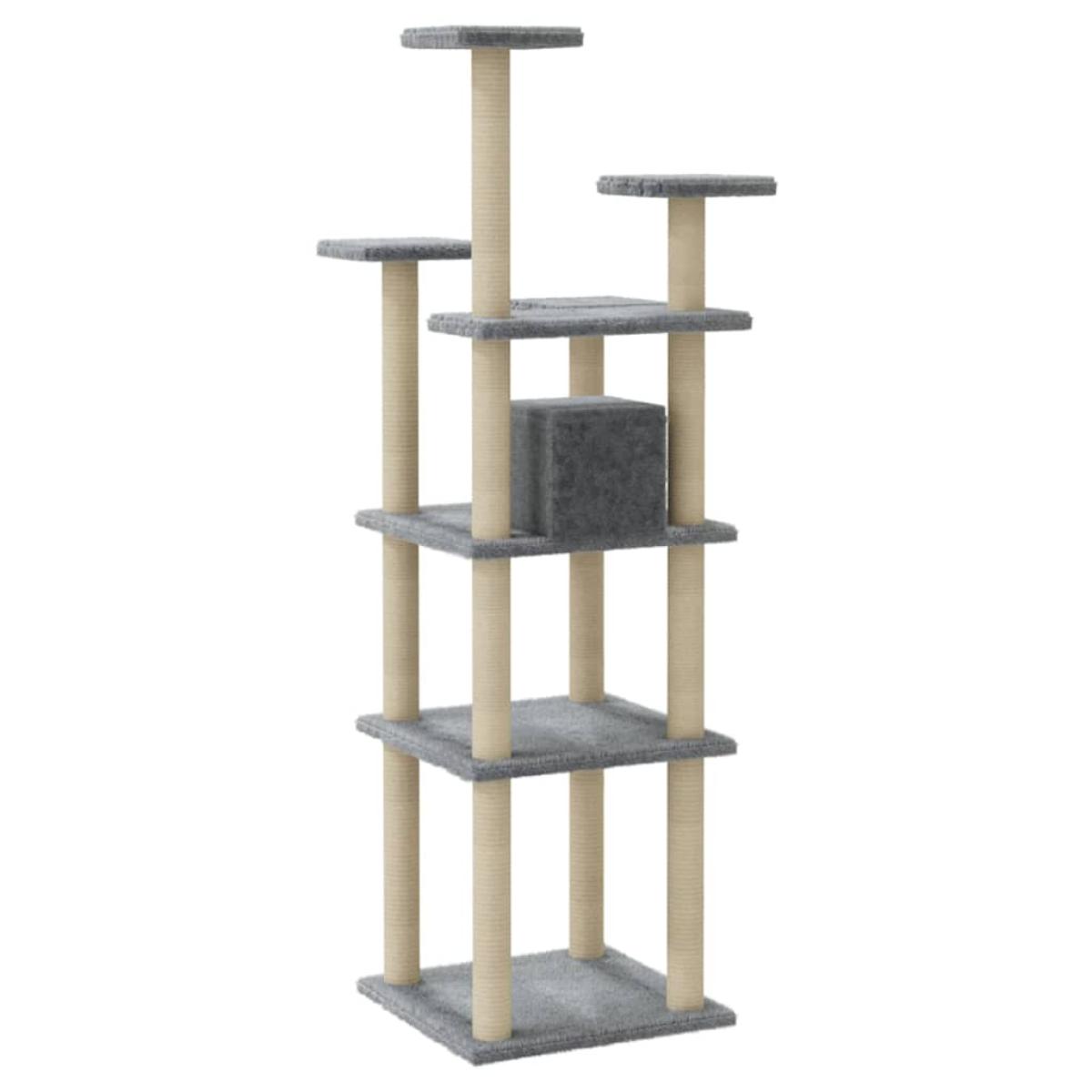 Rascador para gatos con postes de sisal gris claro 171 cm