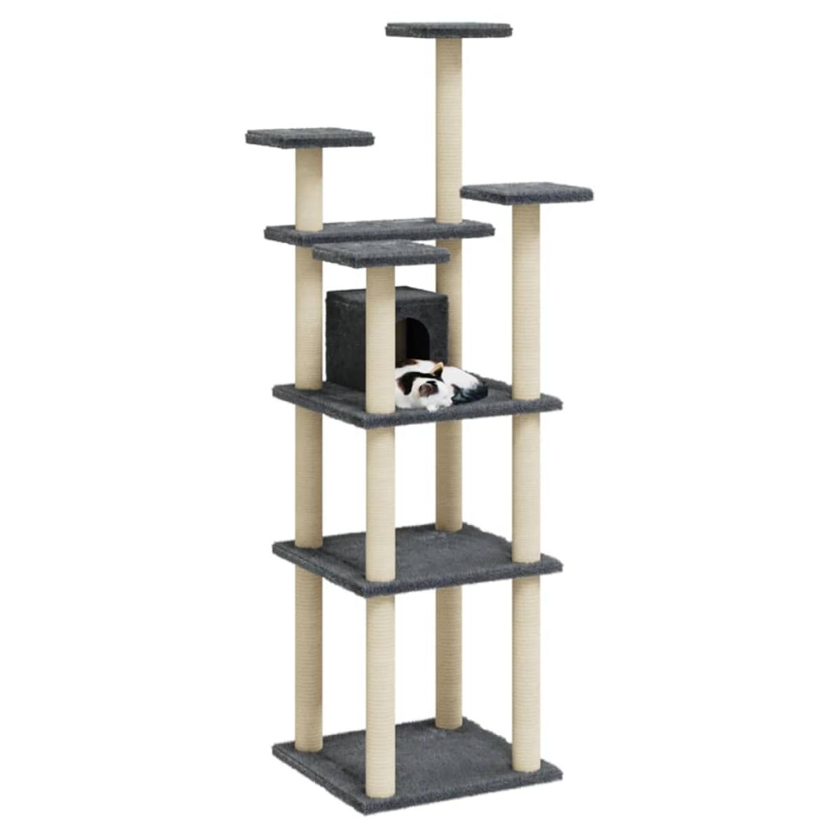Rascador para gatos con postes de sisal gris oscuro 171 cm