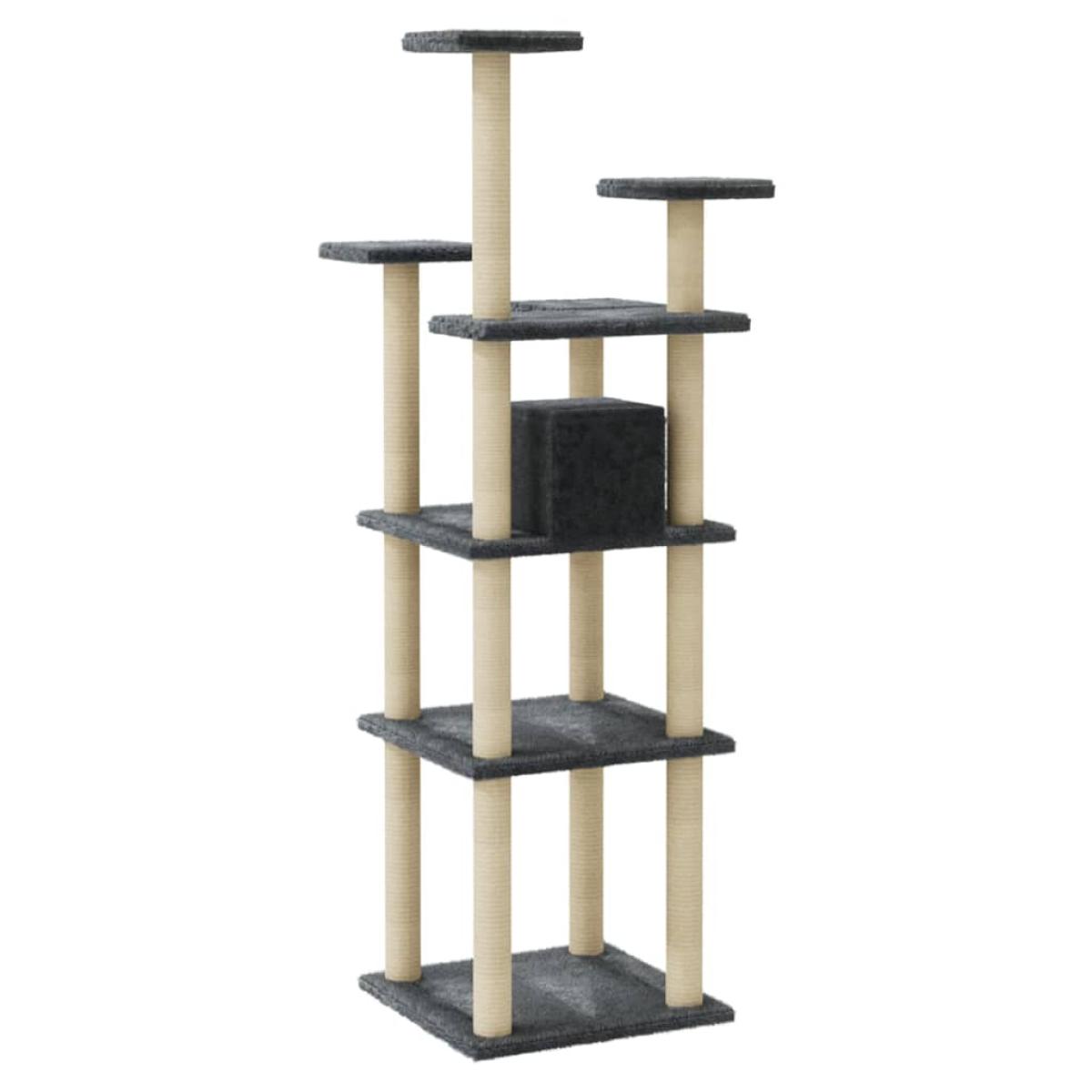 Rascador para gatos con postes de sisal gris oscuro 171 cm