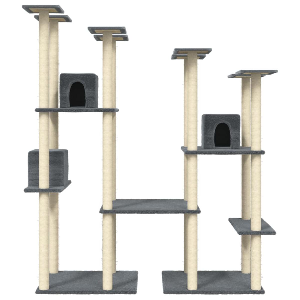 Rascador para gatos con postes de sisal gris oscuro 174 cm