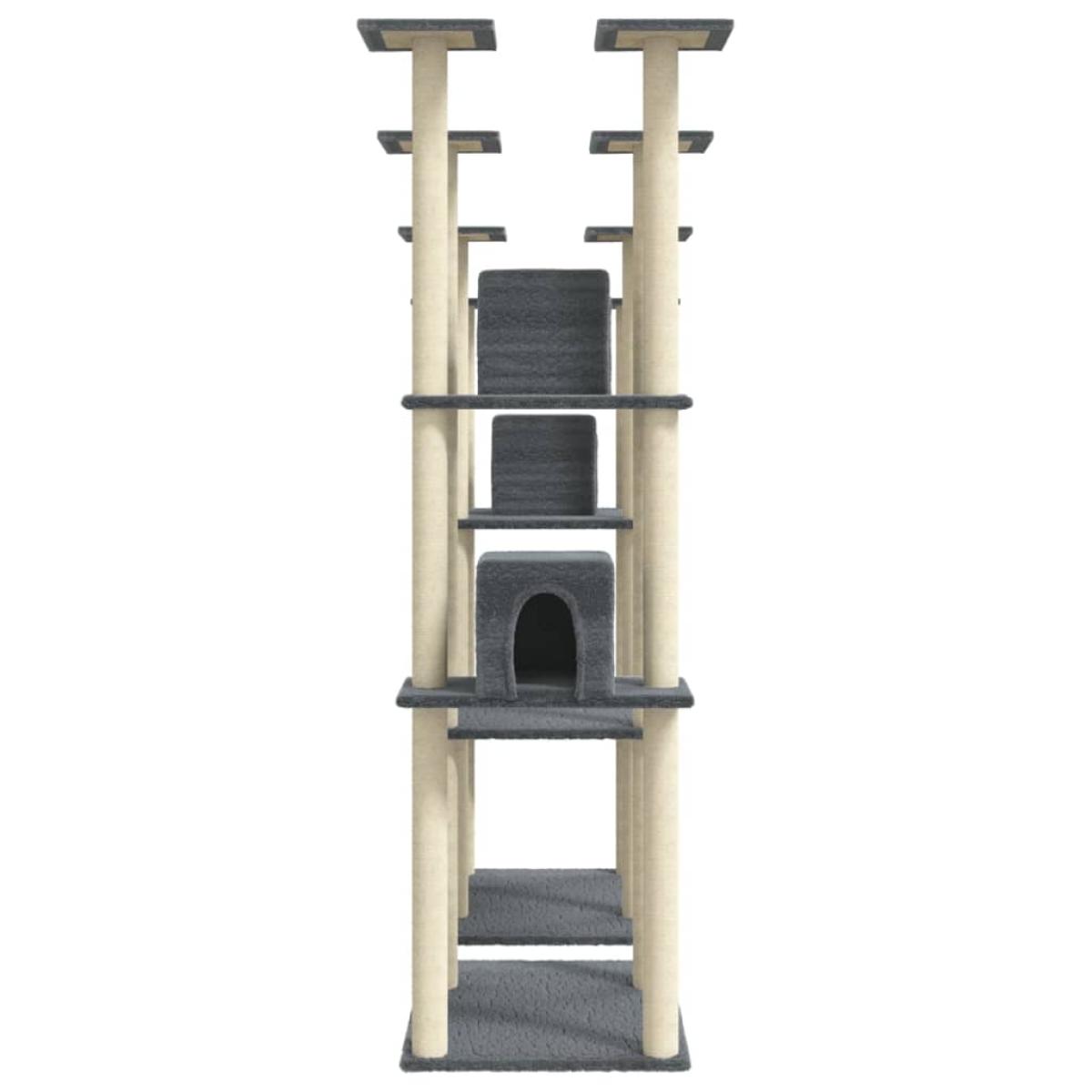 Rascador para gatos con postes de sisal gris oscuro 174 cm