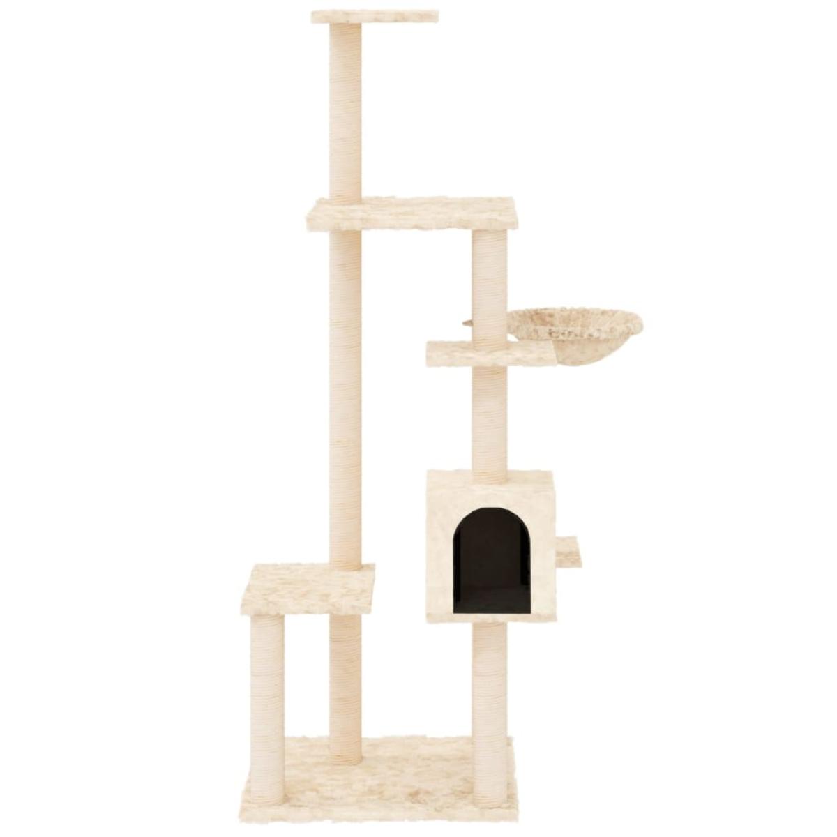 Rascador para gatos con postes de sisal color crema 142 cm