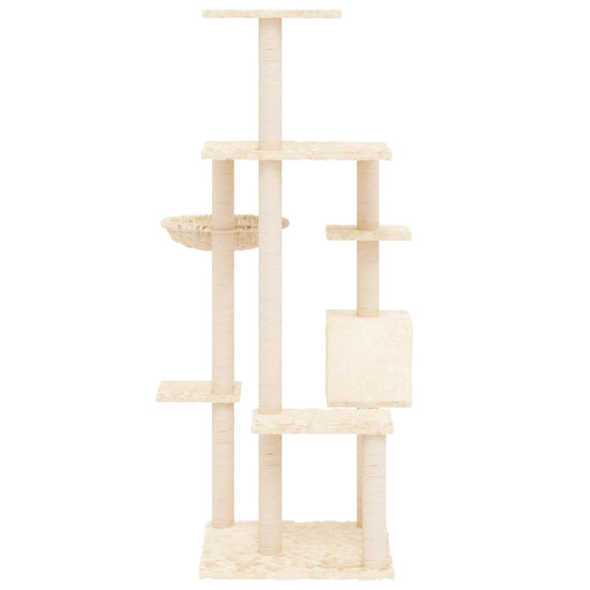 Rascador para gatos con postes de sisal color crema 142 cm