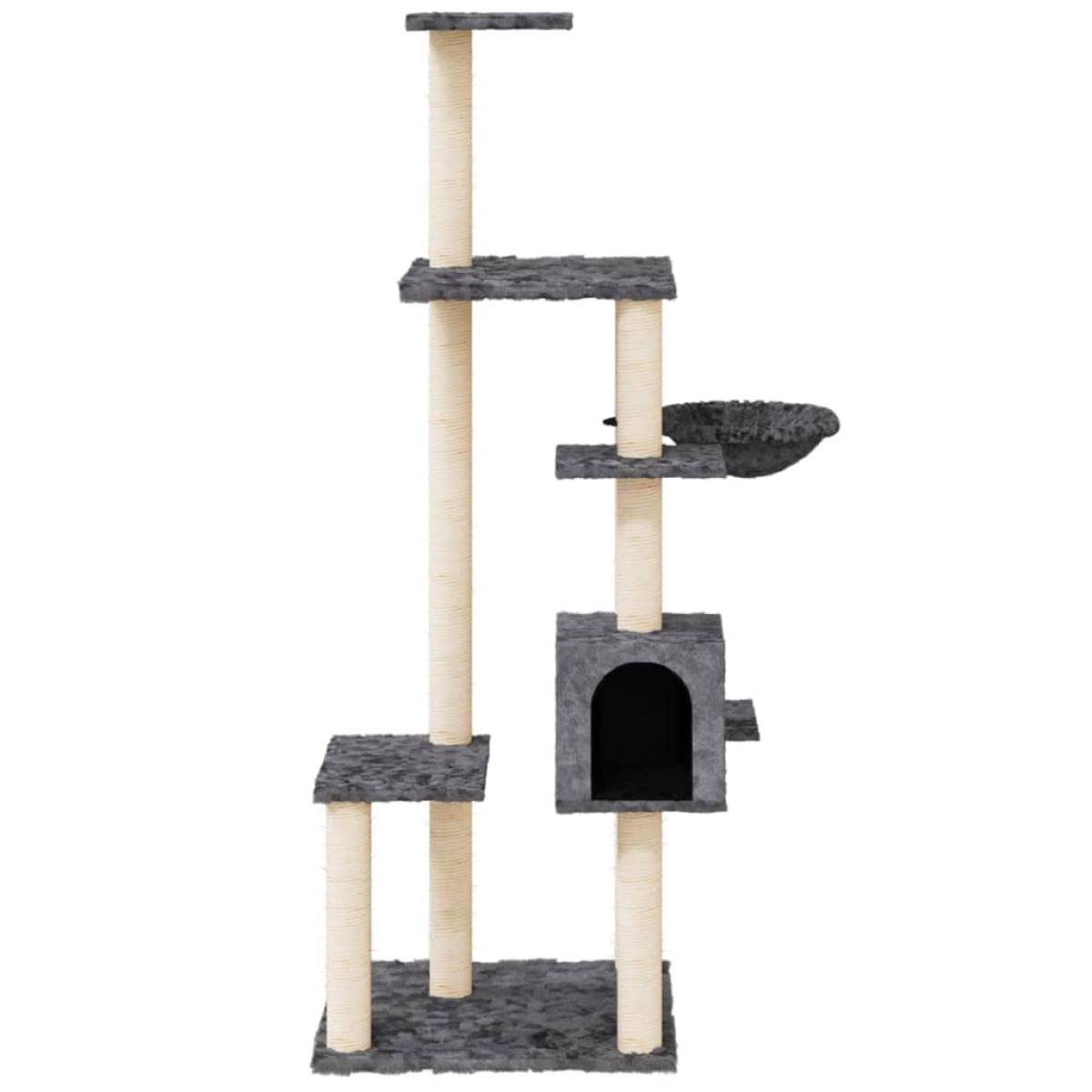 Rascador para gatos con postes de sisal gris oscuro 142 cm