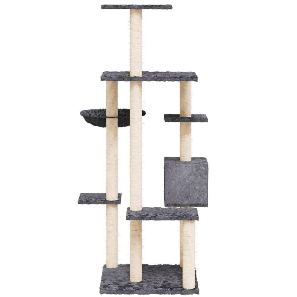 Rascador para gatos con postes de sisal gris oscuro 142 cm