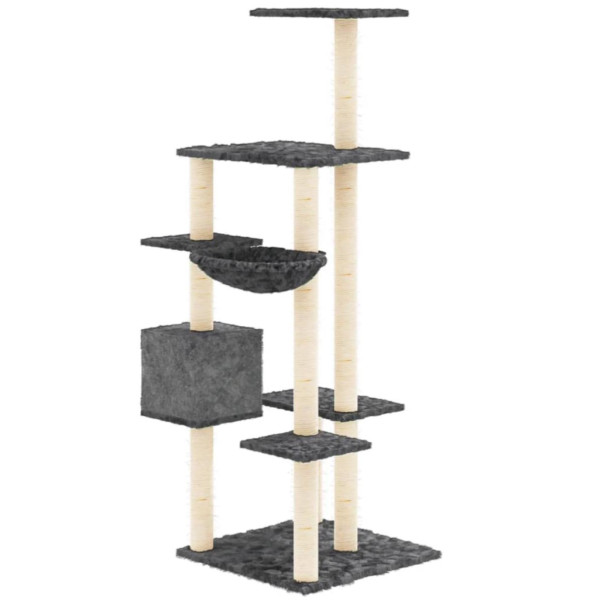 Rascador para gatos con postes de sisal gris oscuro 142 cm