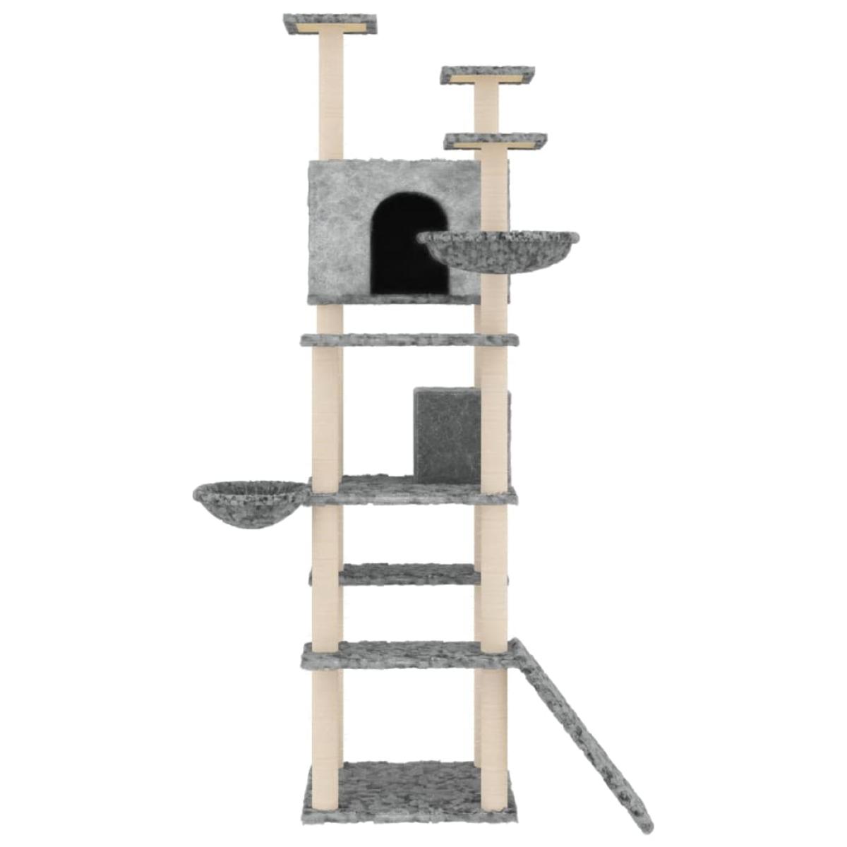 Rascador para gatos con postes de sisal gris claro 191 cm