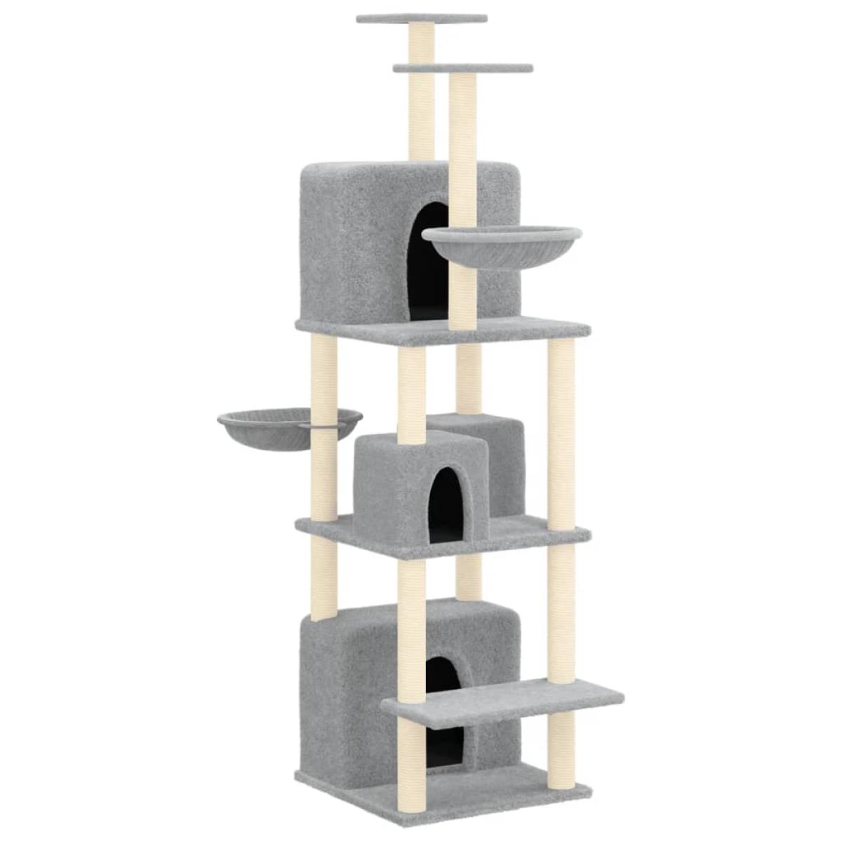 Rascador para gatos con postes de sisal gris claro 180 cm