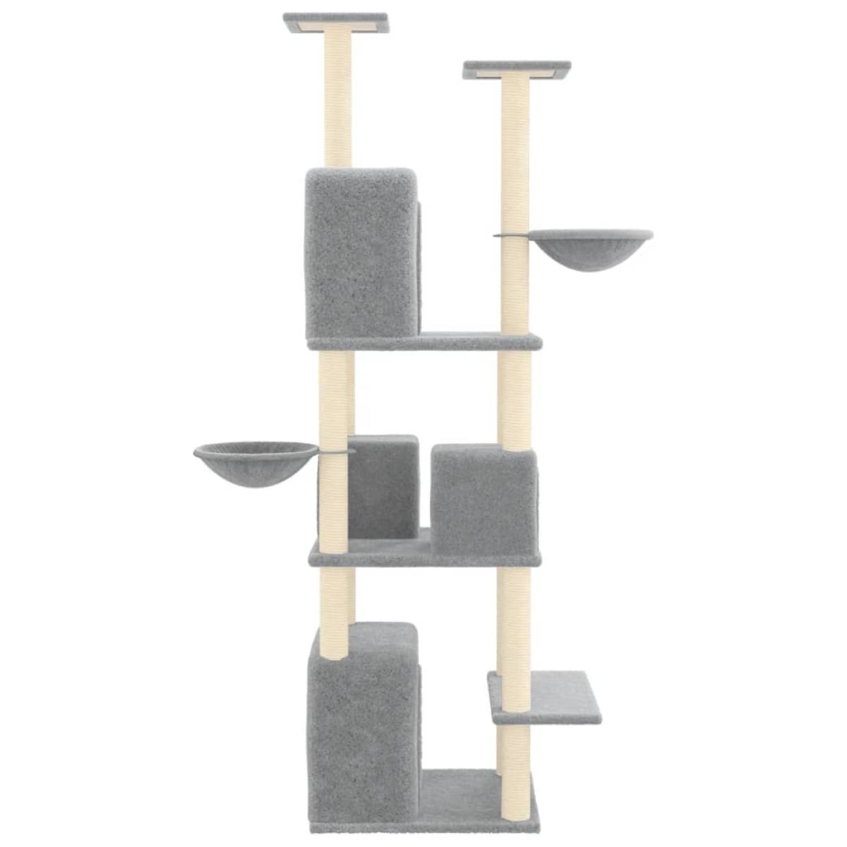 Rascador para gatos con postes de sisal gris claro 180 cm