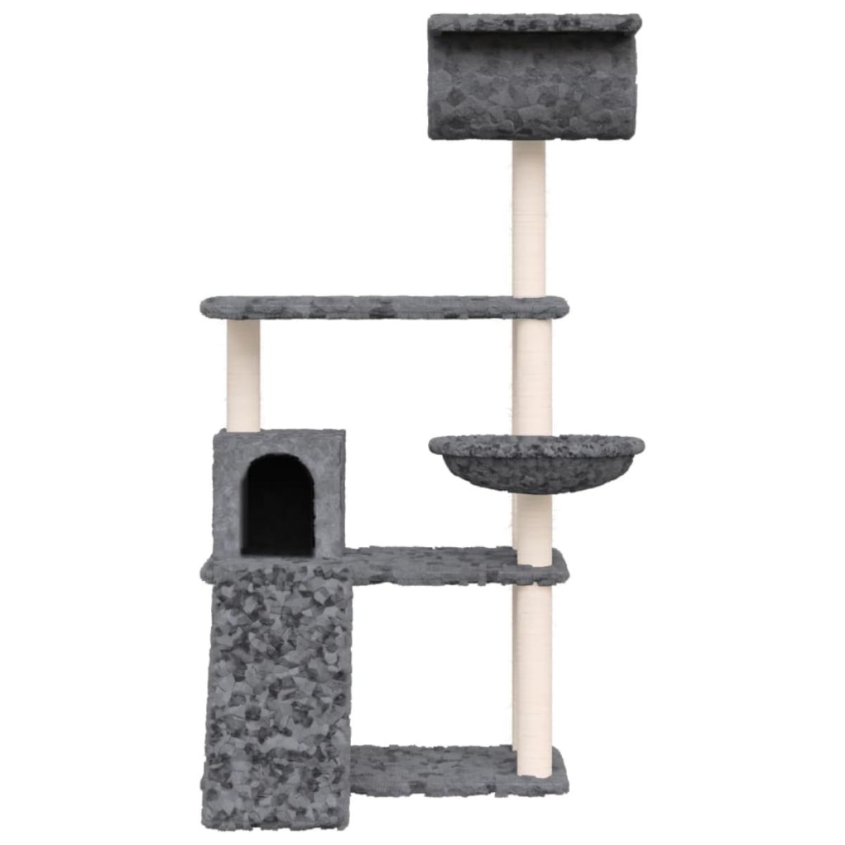 Rascador para gatos con postes de sisal gris oscuro 131 cm