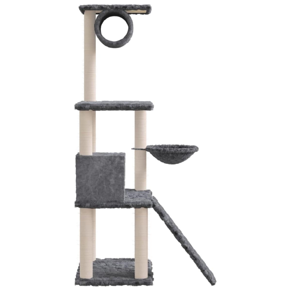 Rascador para gatos con postes de sisal gris oscuro 131 cm