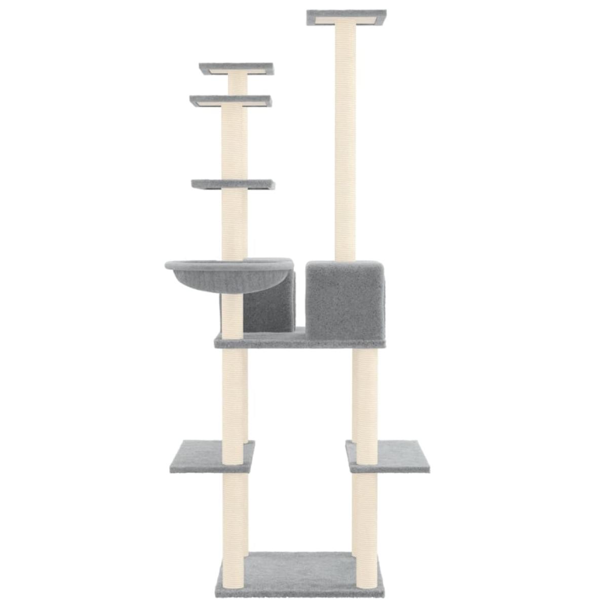 Rascador para gatos con postes de sisal gris claro 167 cm