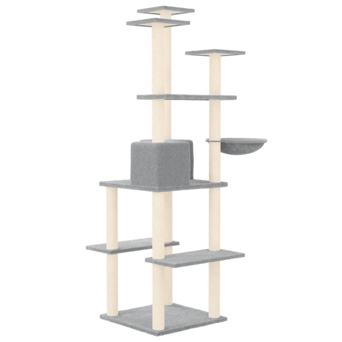 Rascador para gatos con postes de sisal gris claro 167 cm