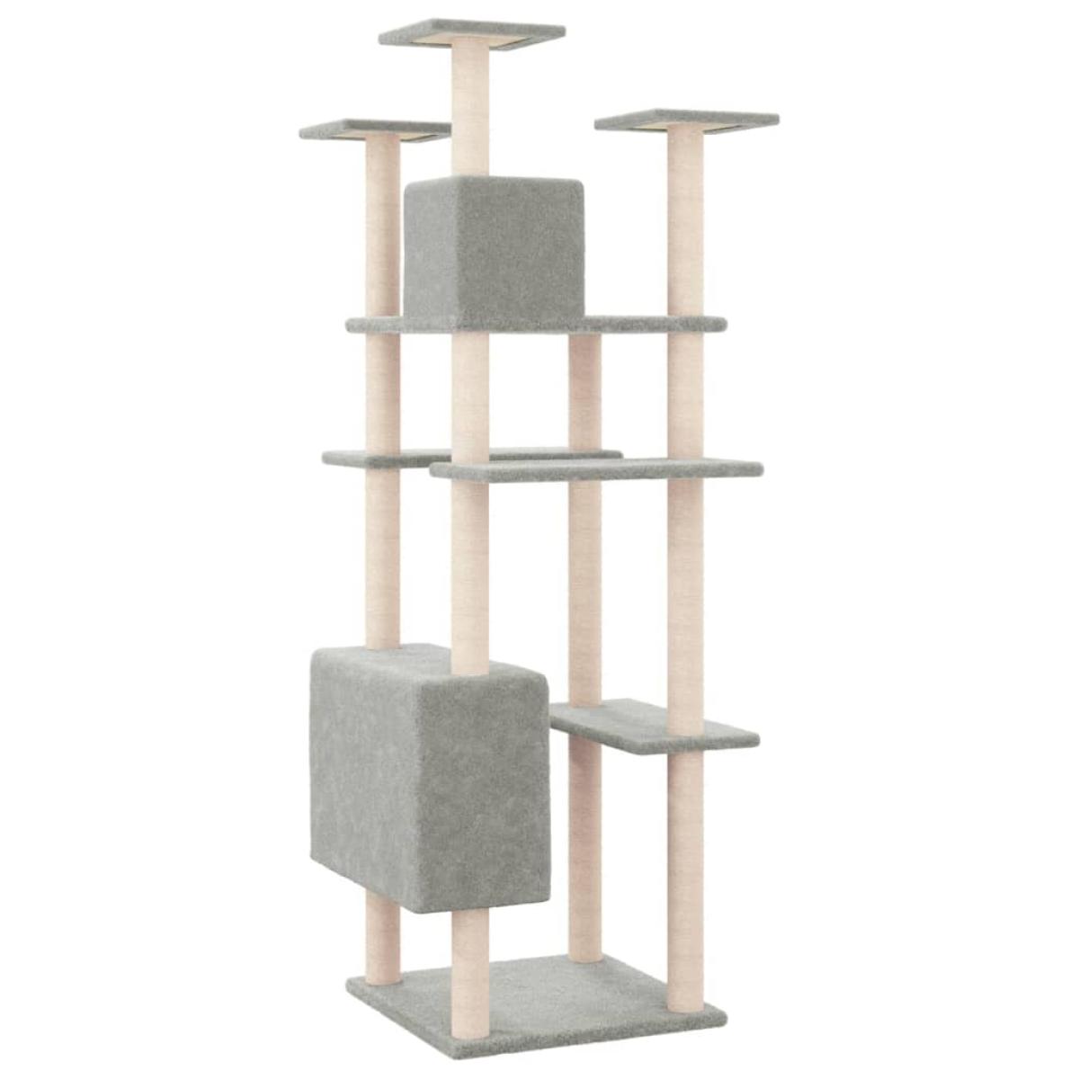 Rascador para gatos con postes de sisal gris claro 162 cm