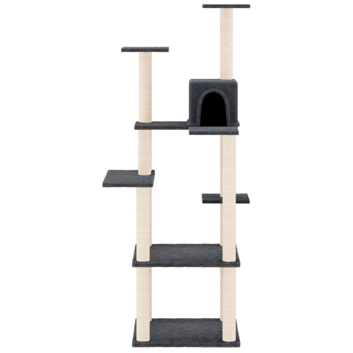 Rascador para gatos con postes de sisal gris oscuro 153 cm