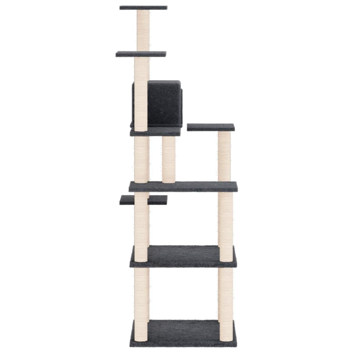 Rascador para gatos con postes de sisal gris oscuro 153 cm