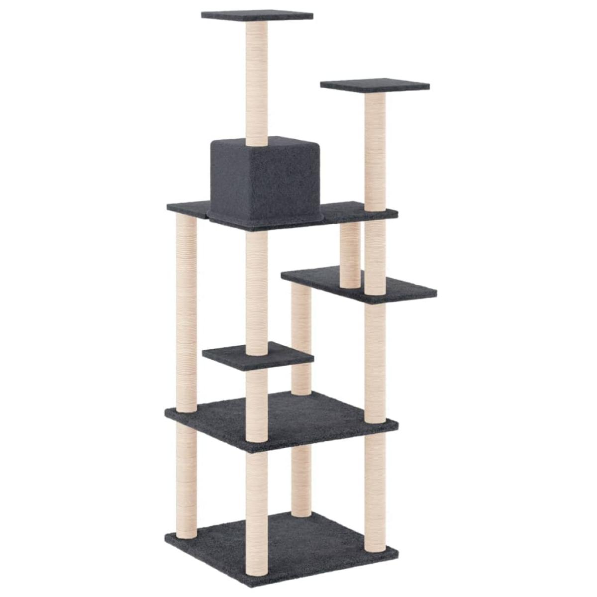 Rascador para gatos con postes de sisal gris oscuro 153 cm