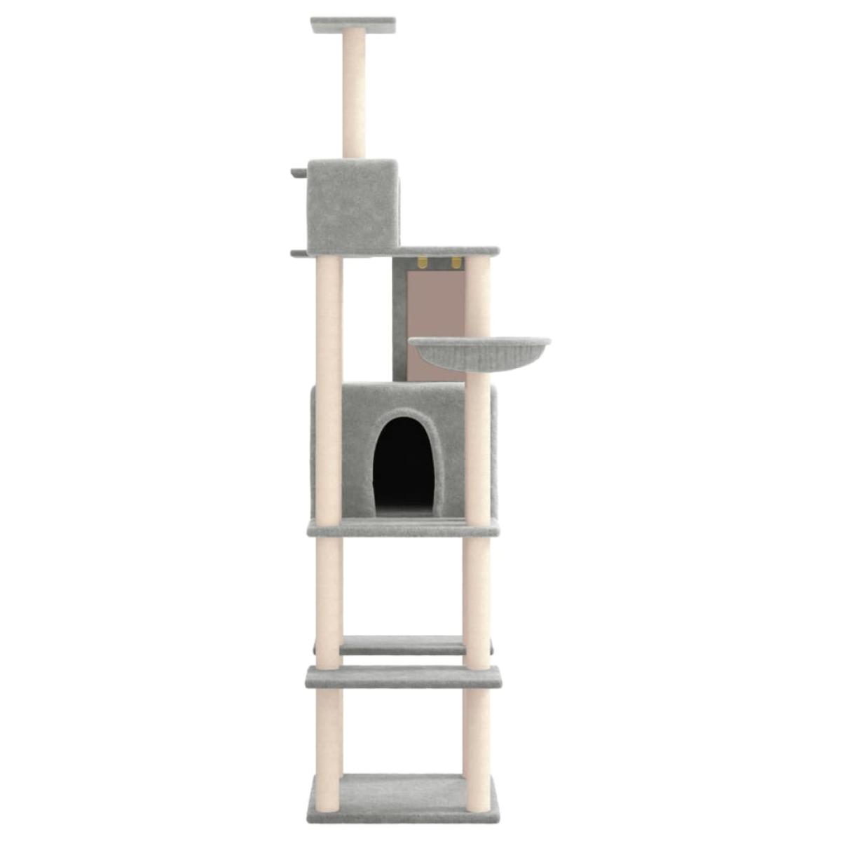 Rascador para gatos con postes de sisal gris claro 201 cm