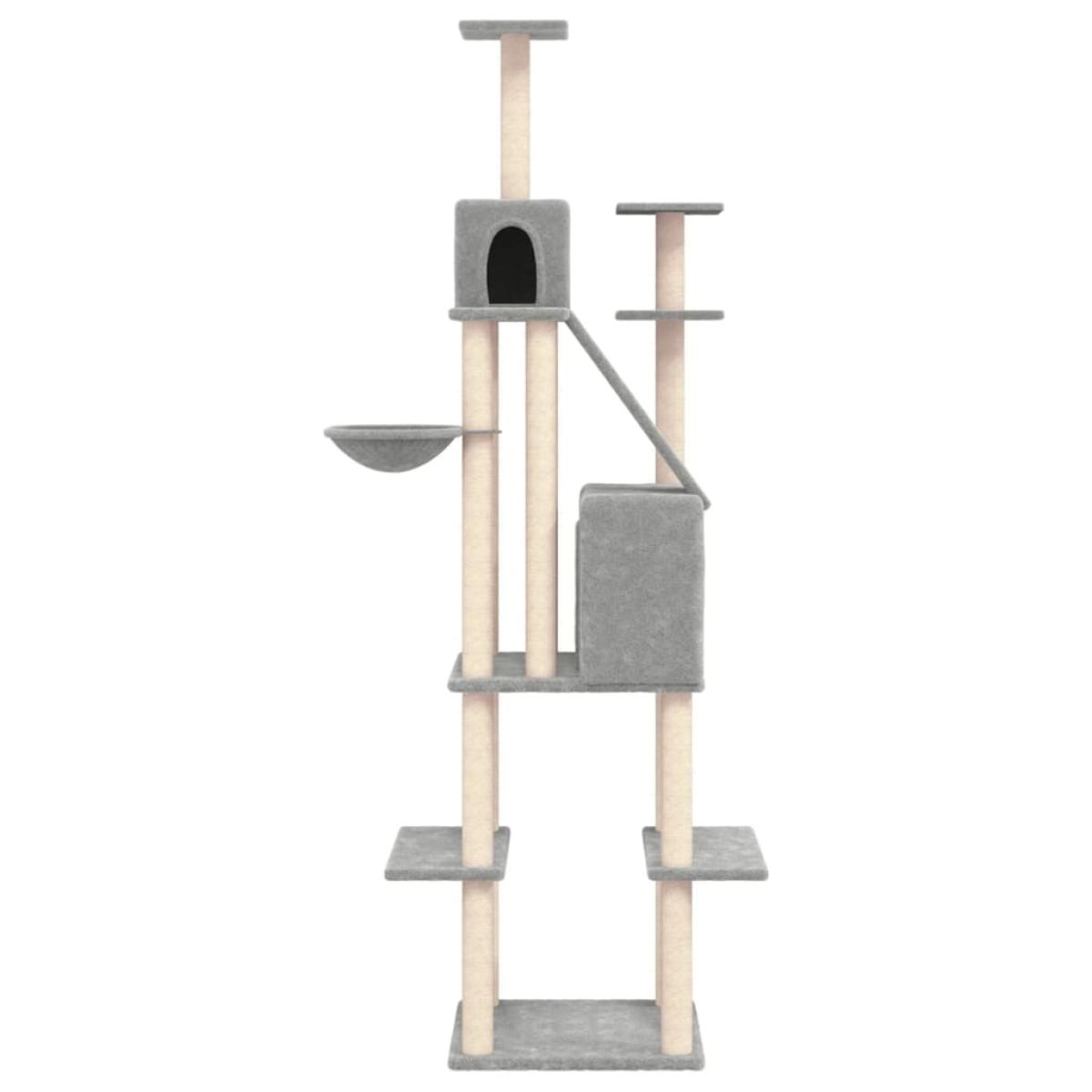 Rascador para gatos con postes de sisal gris claro 201 cm