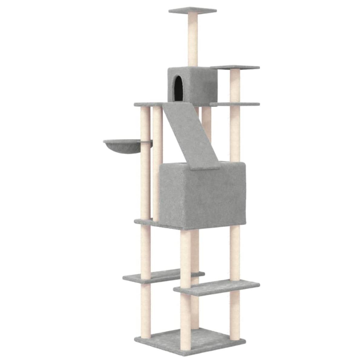 Rascador para gatos con postes de sisal gris claro 201 cm