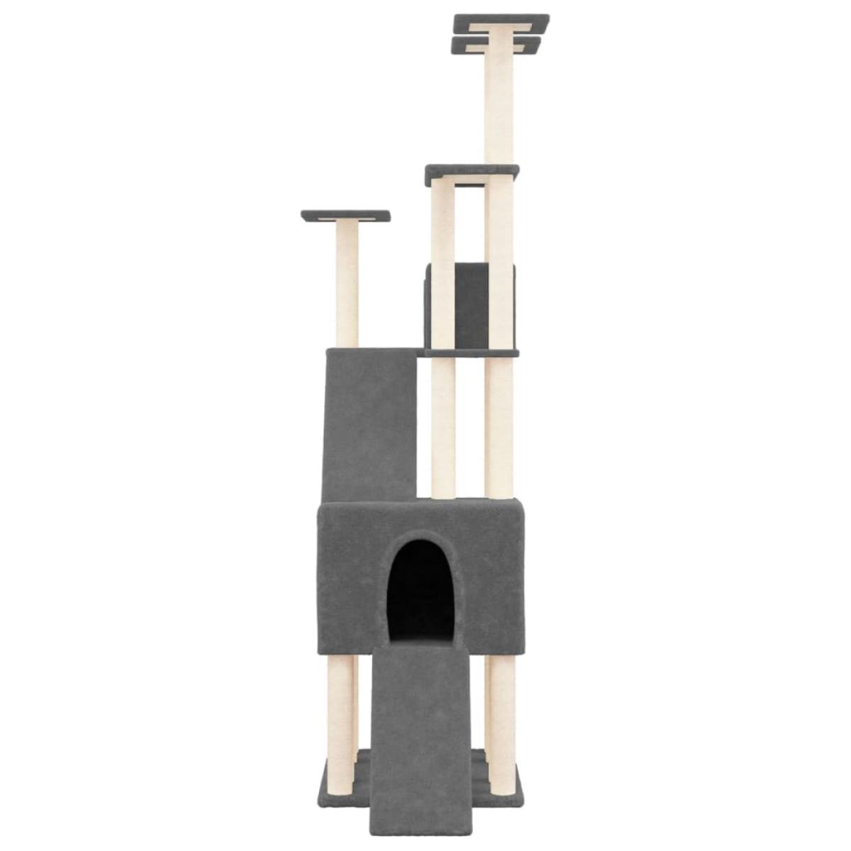 Rascador para gatos con postes de sisal gris oscuro 190 cm