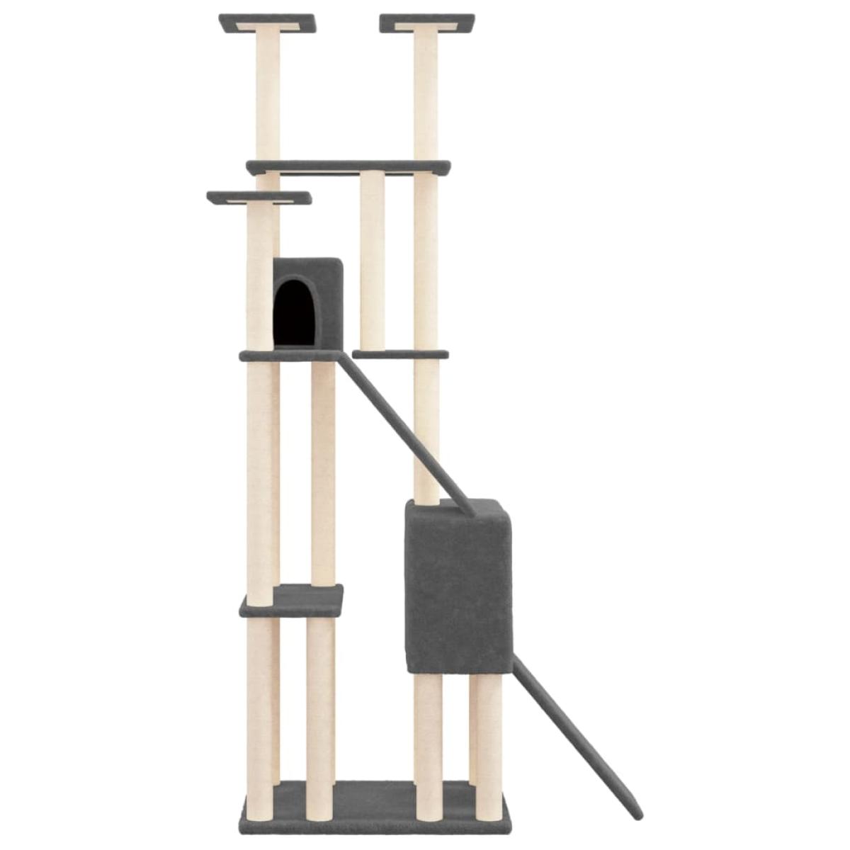 Rascador para gatos con postes de sisal gris oscuro 190 cm