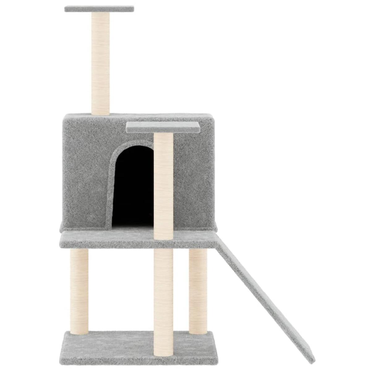 Rascador para gatos con postes de sisal gris claro 109 cm