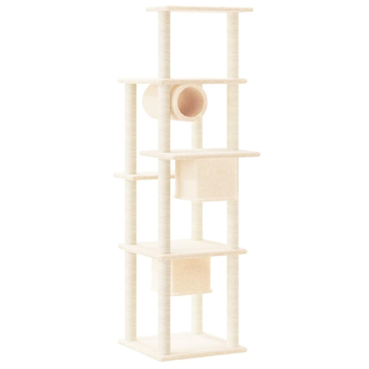 Rascador para gatos con postes de sisal crema 169 cm