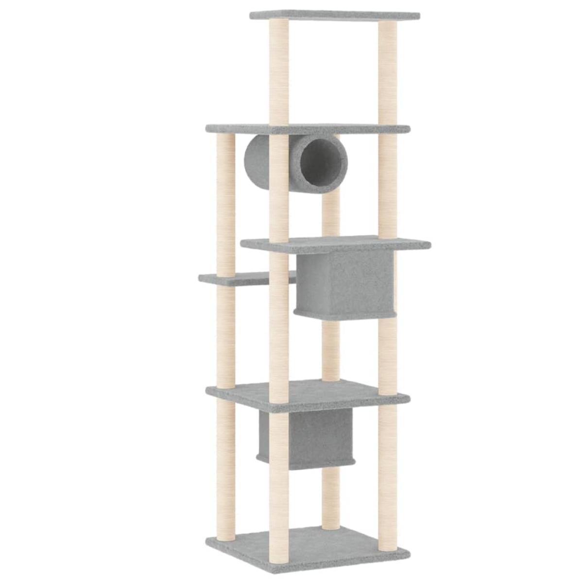 Rascador para gatos con postes de sisal gris claro 169 cm