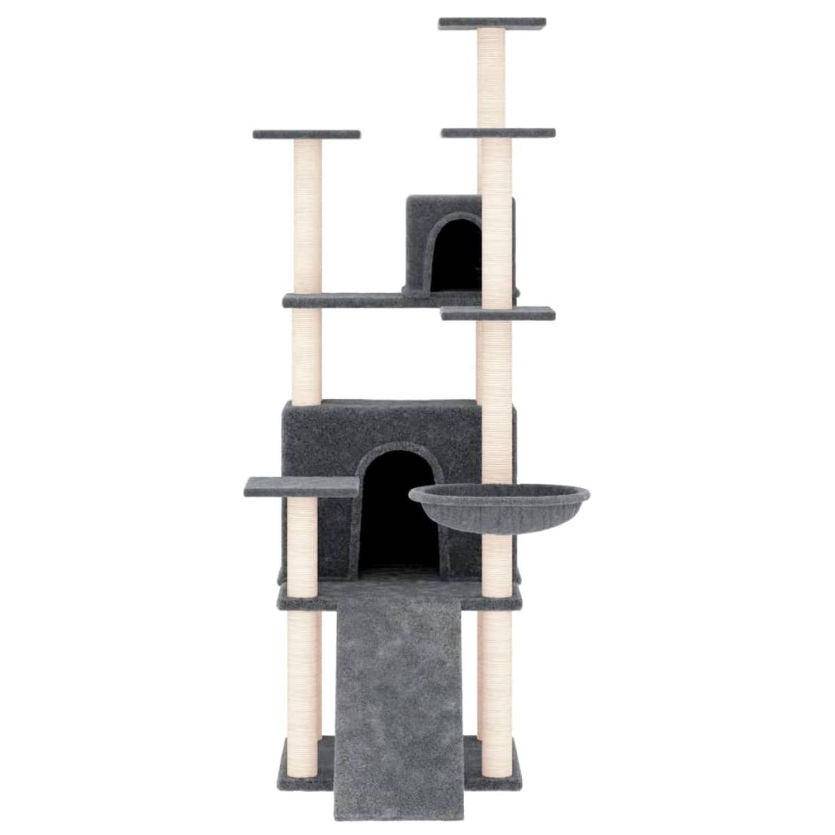 Rascador para gatos con postes de sisal gris oscuro 154 cm