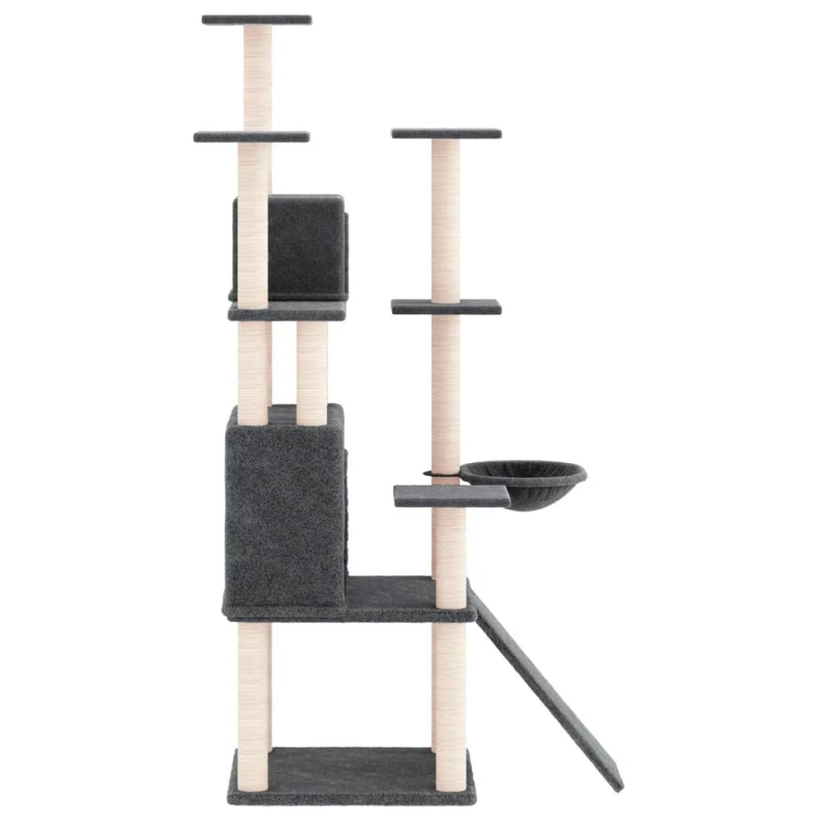 Rascador para gatos con postes de sisal gris oscuro 154 cm