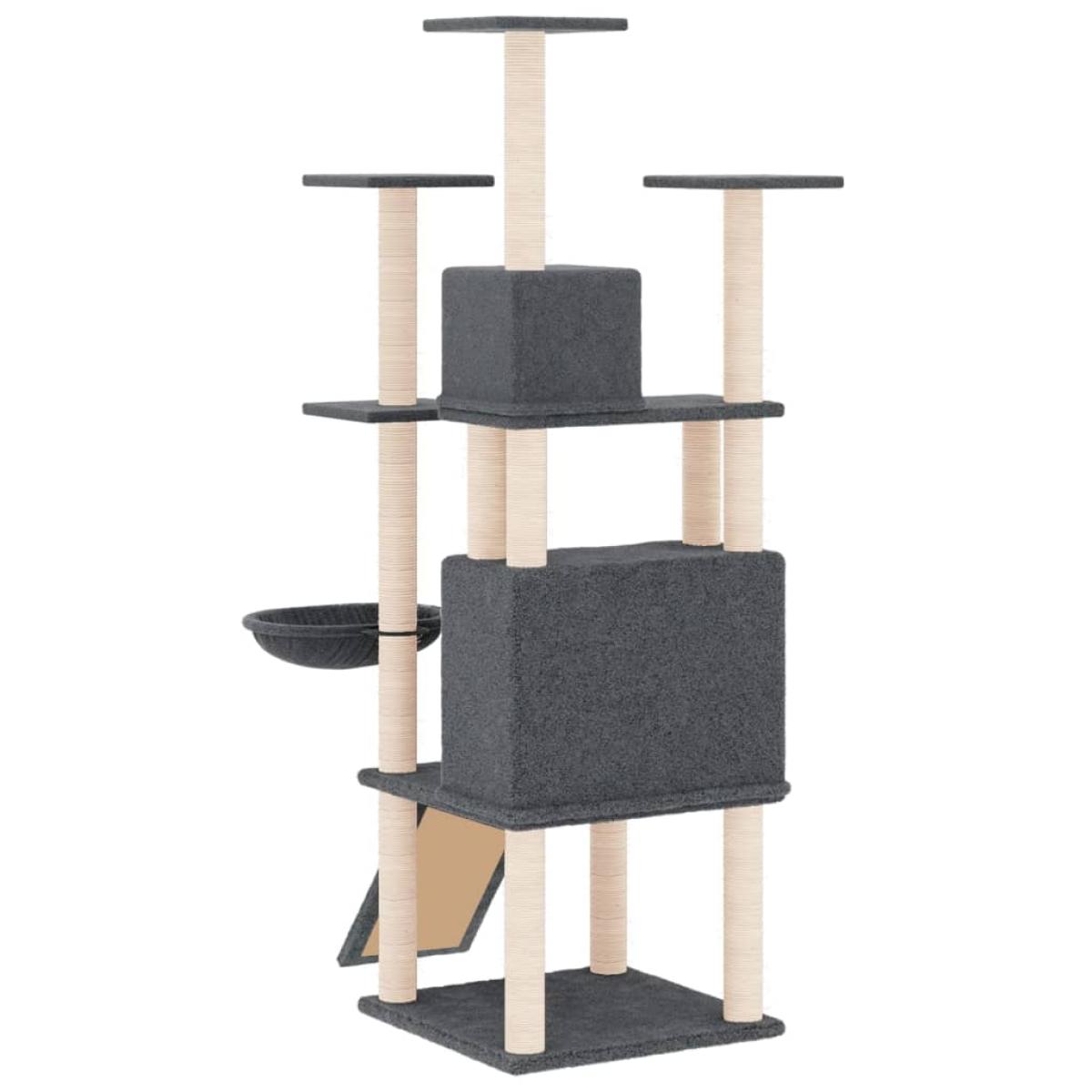 Rascador para gatos con postes de sisal gris oscuro 154 cm