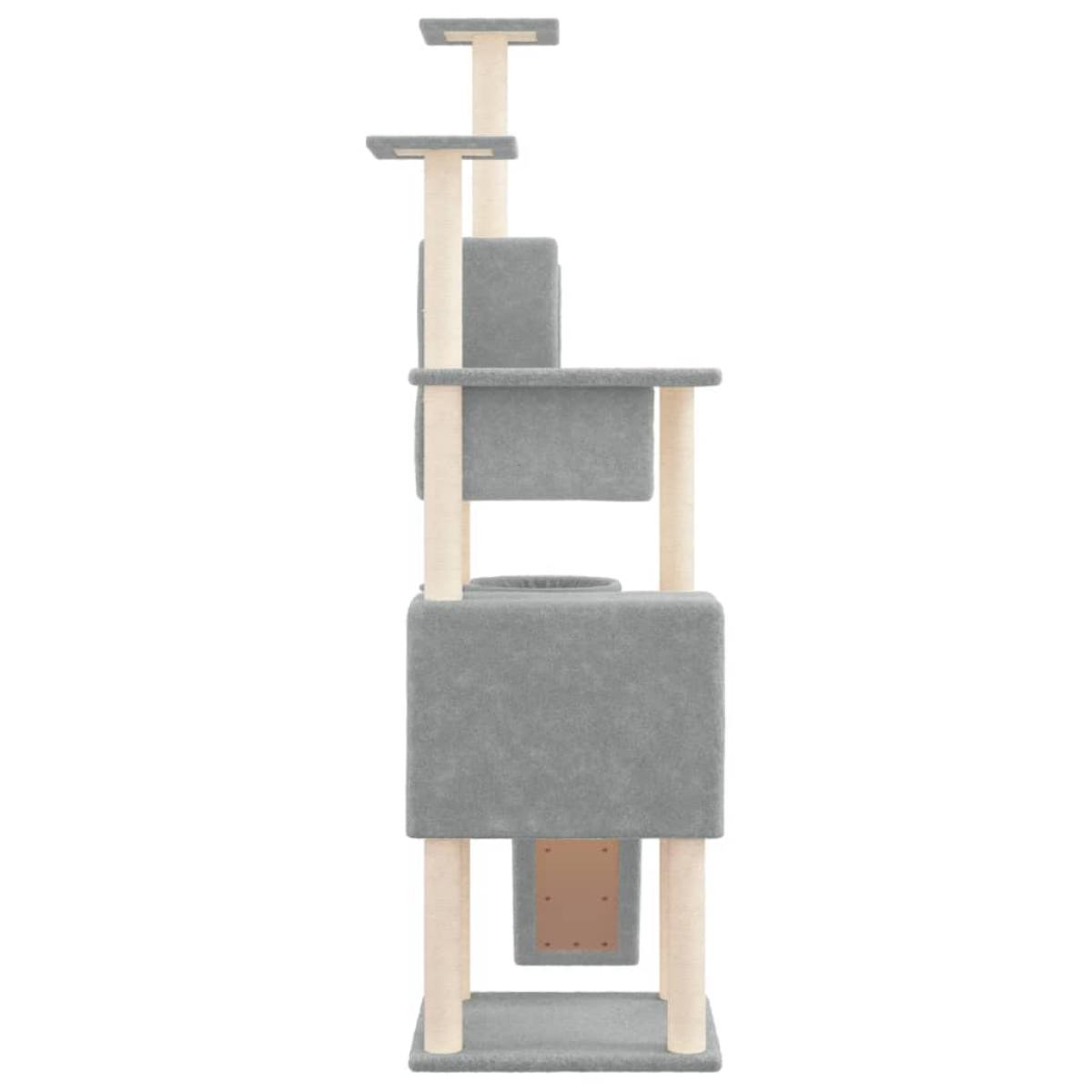 Rascador para gatos con postes de sisal gris claro 168 cm