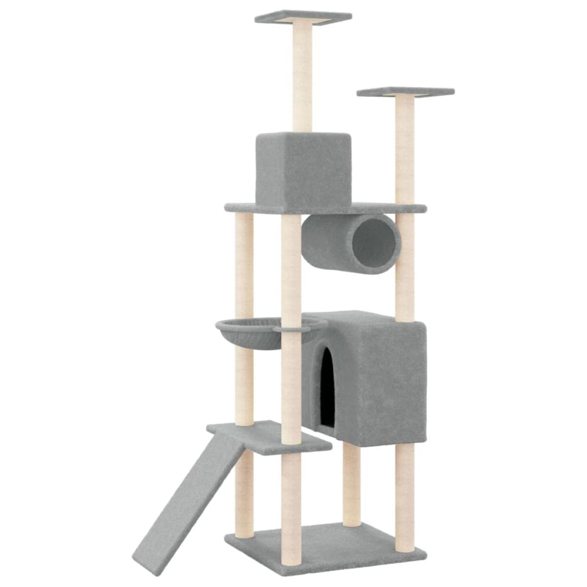 Rascador para gatos con postes de sisal gris claro 168 cm