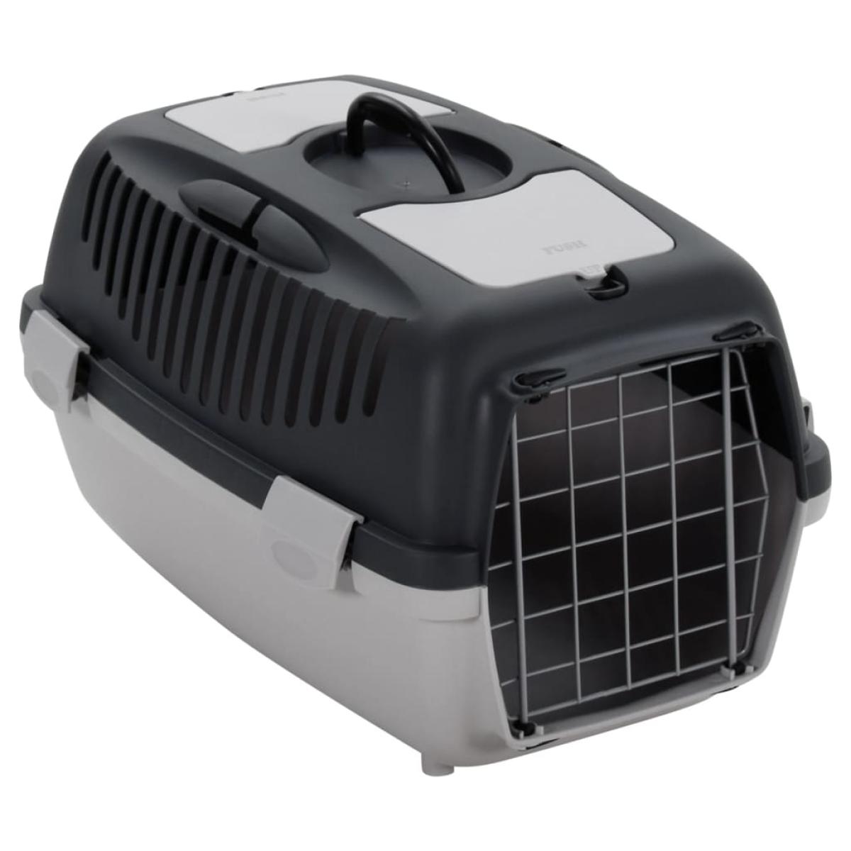 Transportín de mascotas PP gris y negro 55x36x35 cm