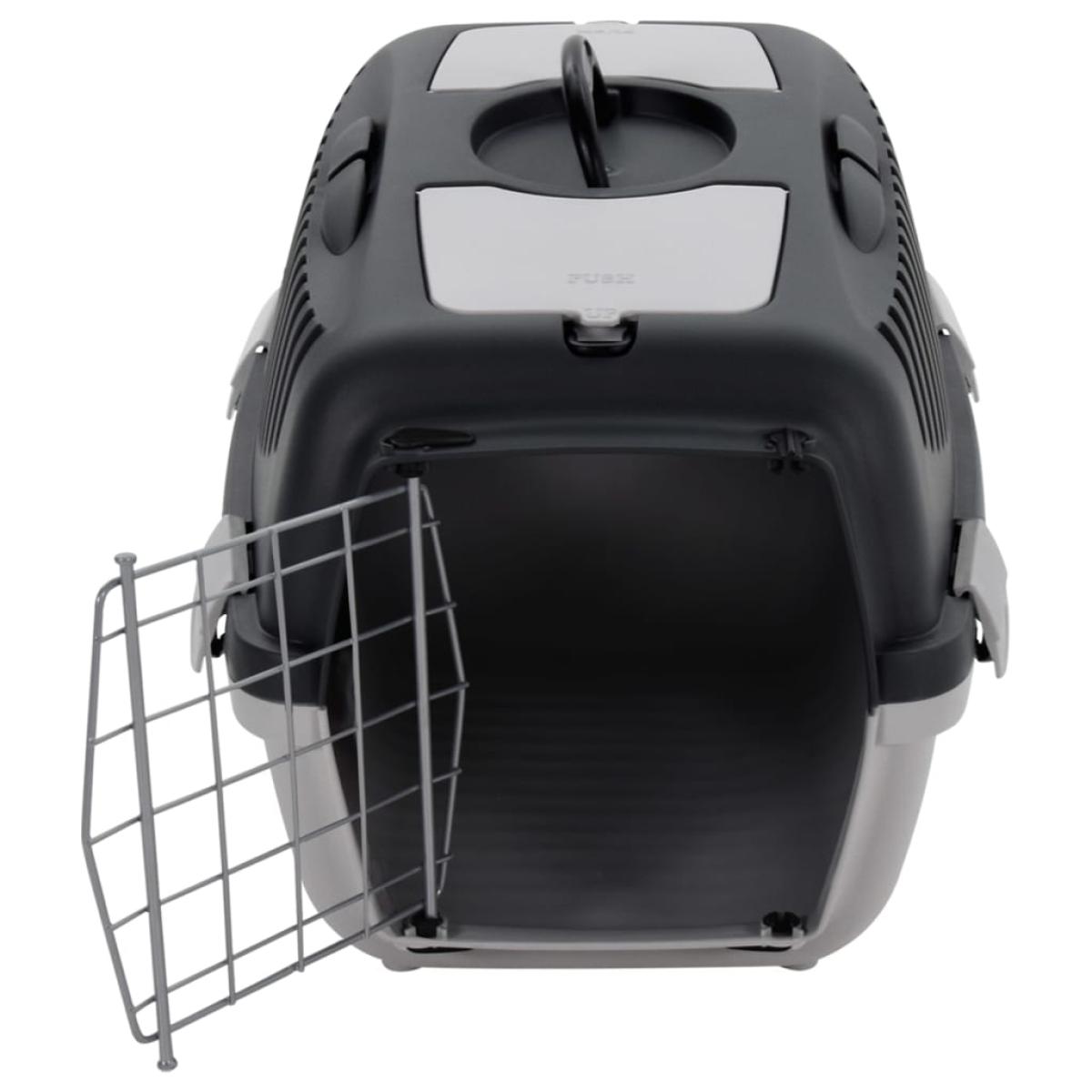 Transportín de mascotas PP gris y negro 55x36x35 cm