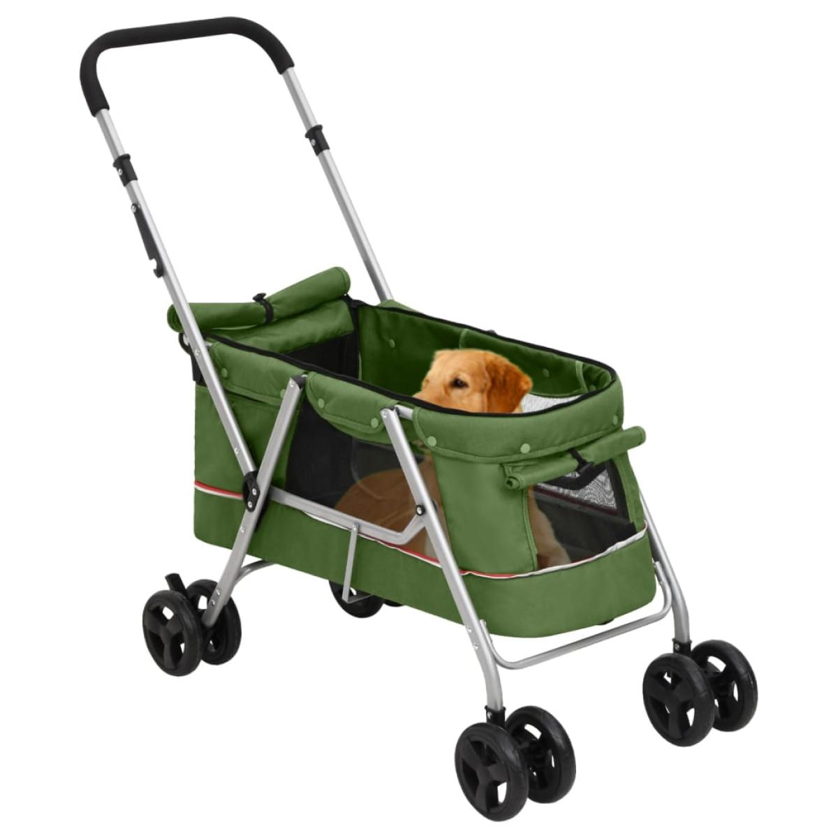 Cochecito para perros plegable tela lino verde 100x49x96 cm