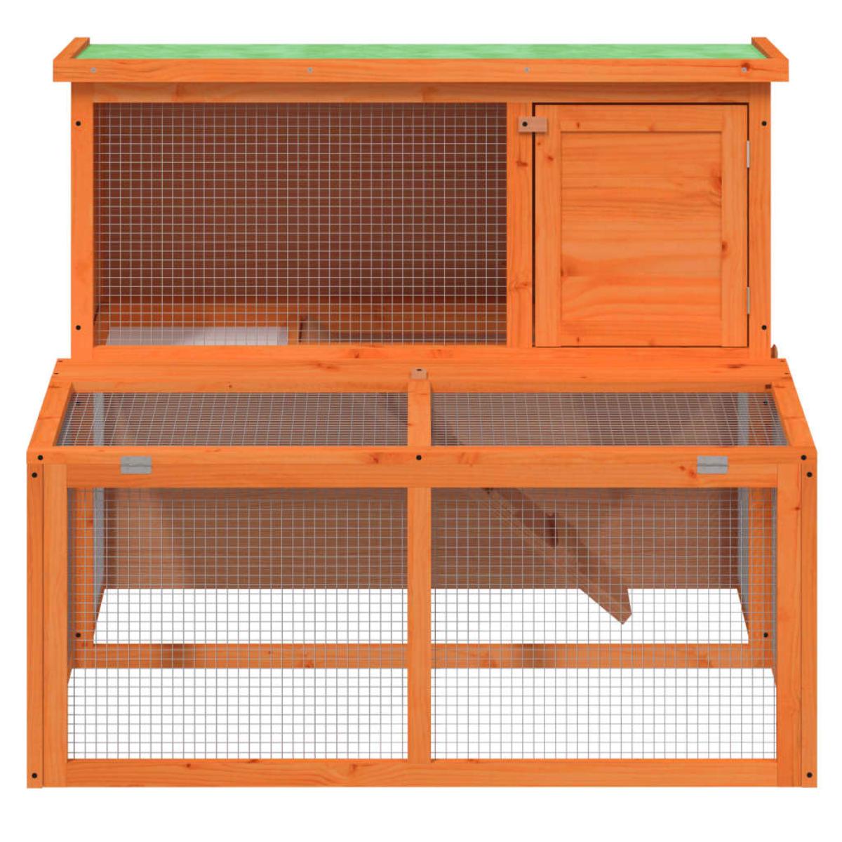 Conejera de madera maciza de pino marrón 102x90x84,5 cm