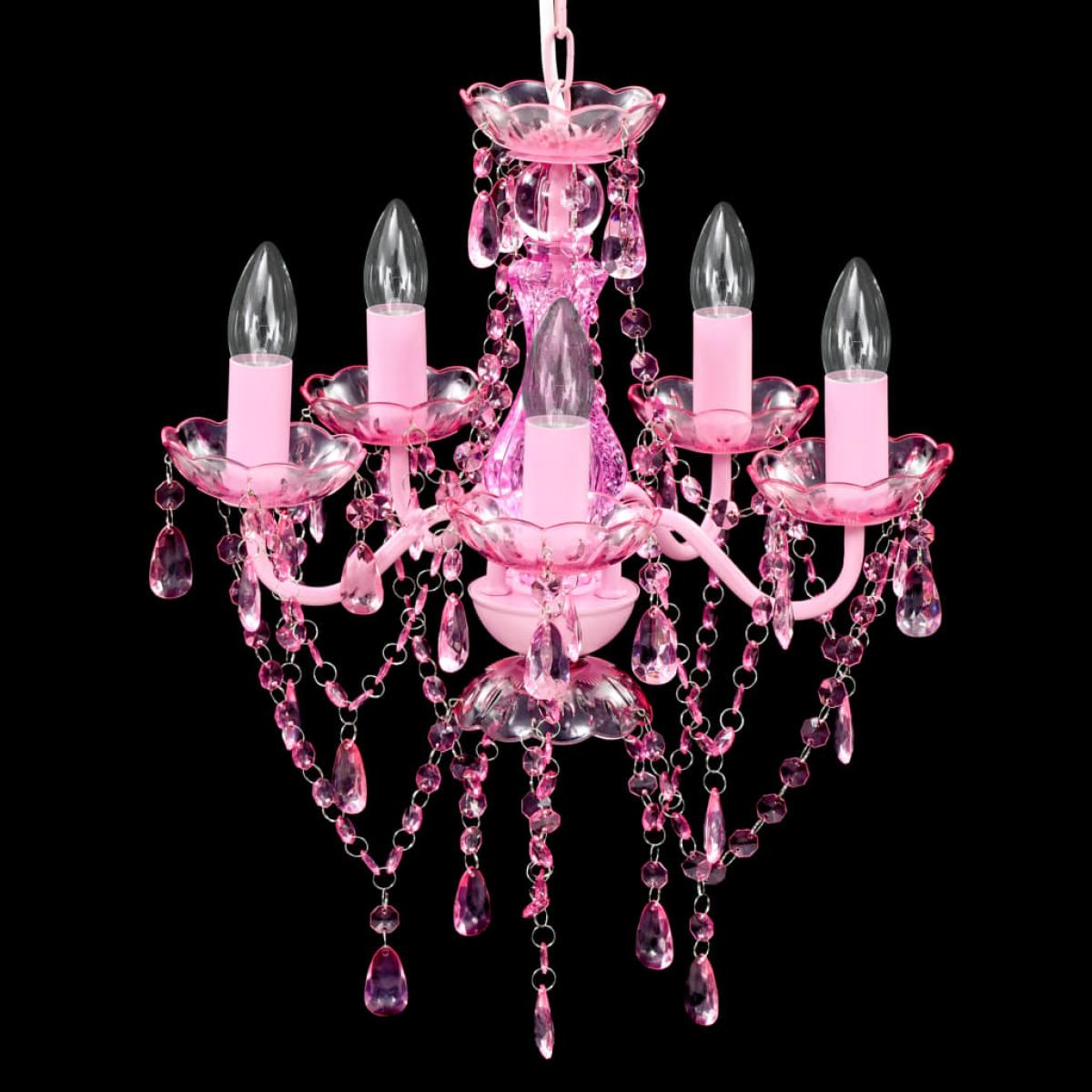 Lámpara de araña de cristal 5 bombillas rosa